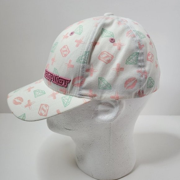 Jetpilot Cap: Cream - Lipstick Diamonds and Kisses‎ Pattern- Flexfit - OSFA Hat - Picture 3 of 14